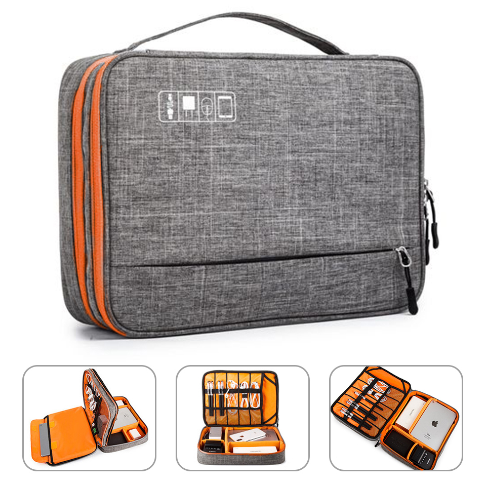 Tech Accessories Case - 二重層電子アクセサリーゲームバッグ別個ルーム & デタッチストリップポータブルージボックスオーガナイザーケースipad、ハードドライブ、ケーブル、